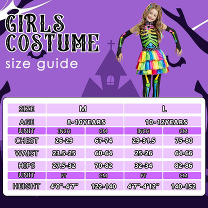 Ntwdby Costum Schelet Colorat fete, Halloween