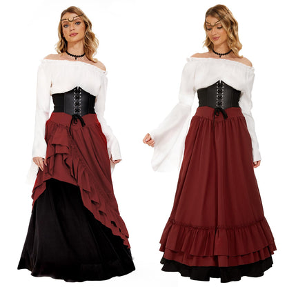 Costum medieval pentru femei FORMIZON, rochie victoriană din renaștere, accesorii medievale cu mâneci evazate și talie înaltă, rochie gotică retro Halloween (roșu și negru, M)