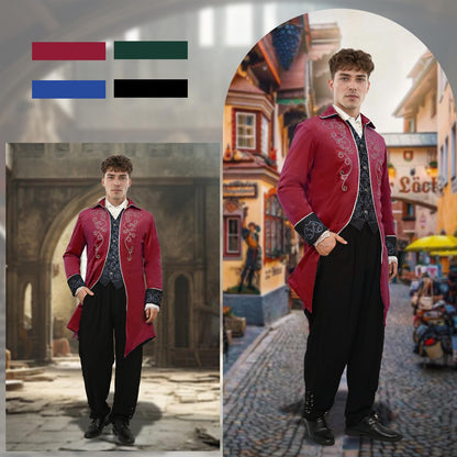 Mantou Steampunk pentru bărbați TTOKGZG, Frack vintage gotic victorian, costum medieval de renaștere pentru cosplay de Halloween (Roșu, M)