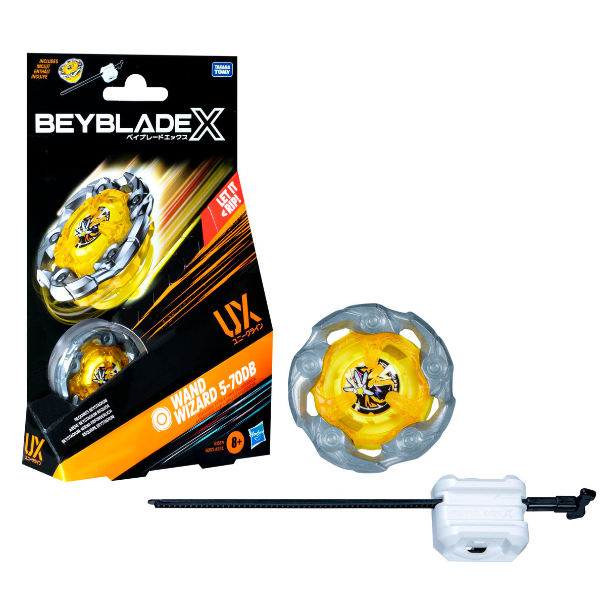 Hasbro Beyblade X Wand Wizard 5-70DB UX Set de start cu top și lansator pentru copii de la 8 ani (albastru)