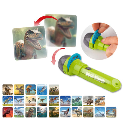 Depesche 12638 Dino World Lanternă de mână cu 24 de efecte vizuale, lampă portabilă care proiectează imagini cu dinozauri, pe baterii