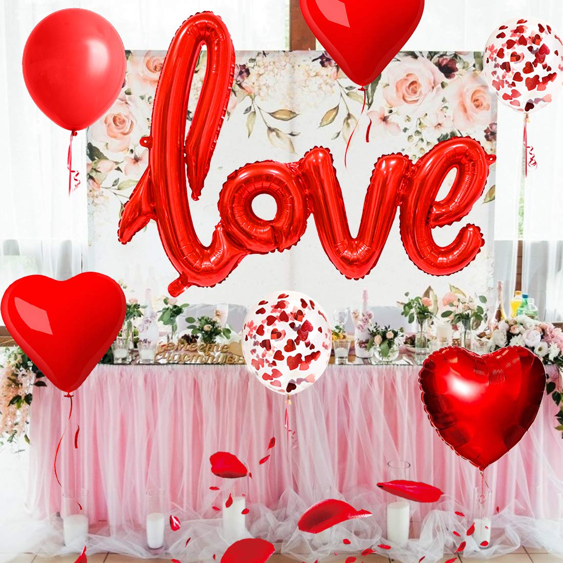 49X Balonase Rote Love, Decoratiuni Romantice, XXL Balon Folie Love, Balon Inima Rote Helium, Balon Confetti, Decoratiune pentru Atmosfera Romantica, Cerere in Casatorie, Decoratiuni de Ziua Indragostitilor, Nunta