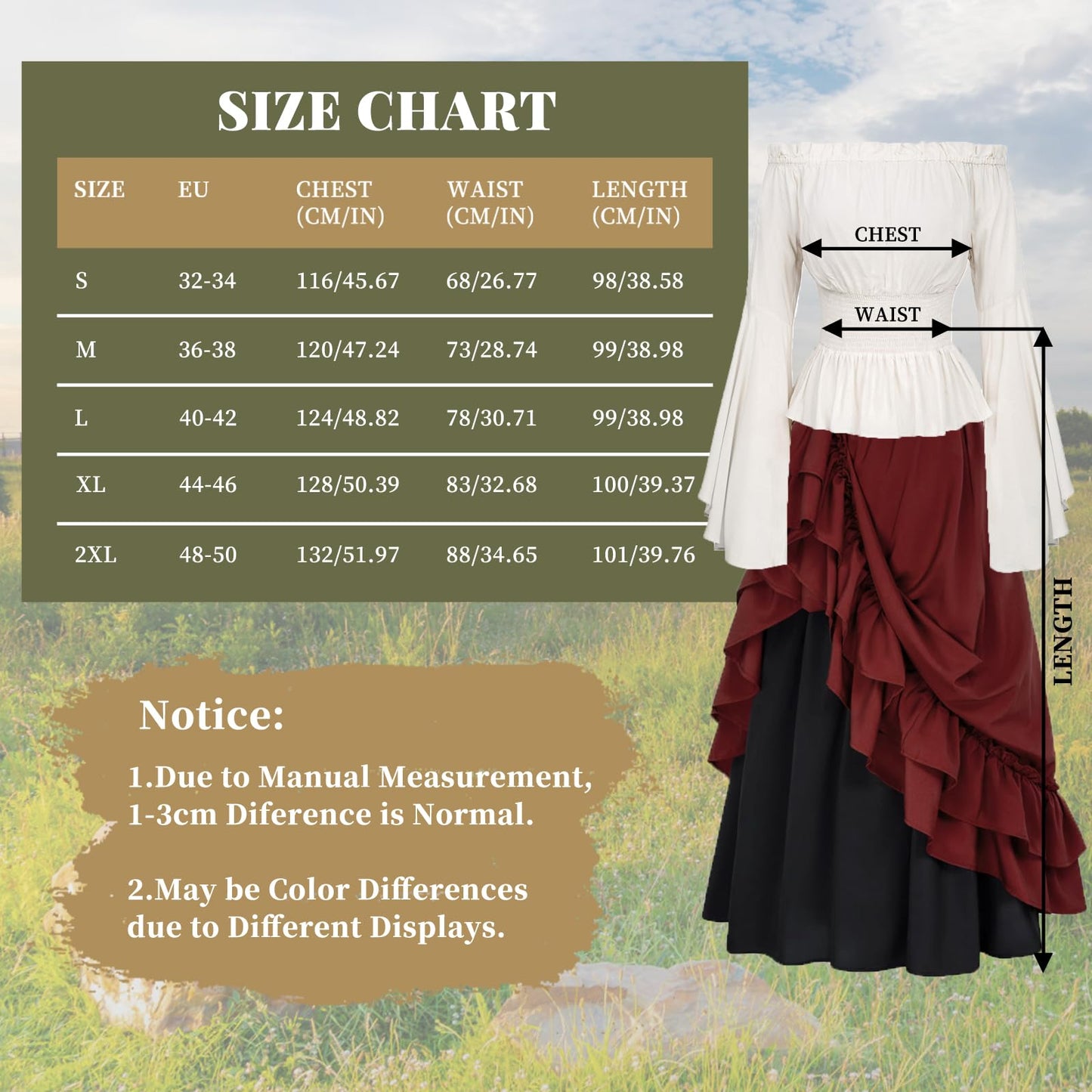 Costum medieval pentru femei FORMIZON, rochie victoriană din renaștere, accesorii medievale cu mâneci evazate și talie înaltă, rochie gotică retro Halloween (roșu și negru, M)
