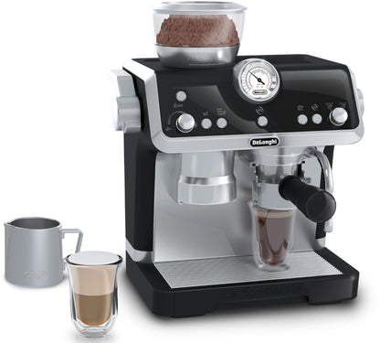 Mașină de cafea Casdon De'Longhi espressor pentru copii. Set de joacă cu bucătărie, cu piese mobile, sunete realiste și cafea magică. Recomandat copiilor de la 3 ani.