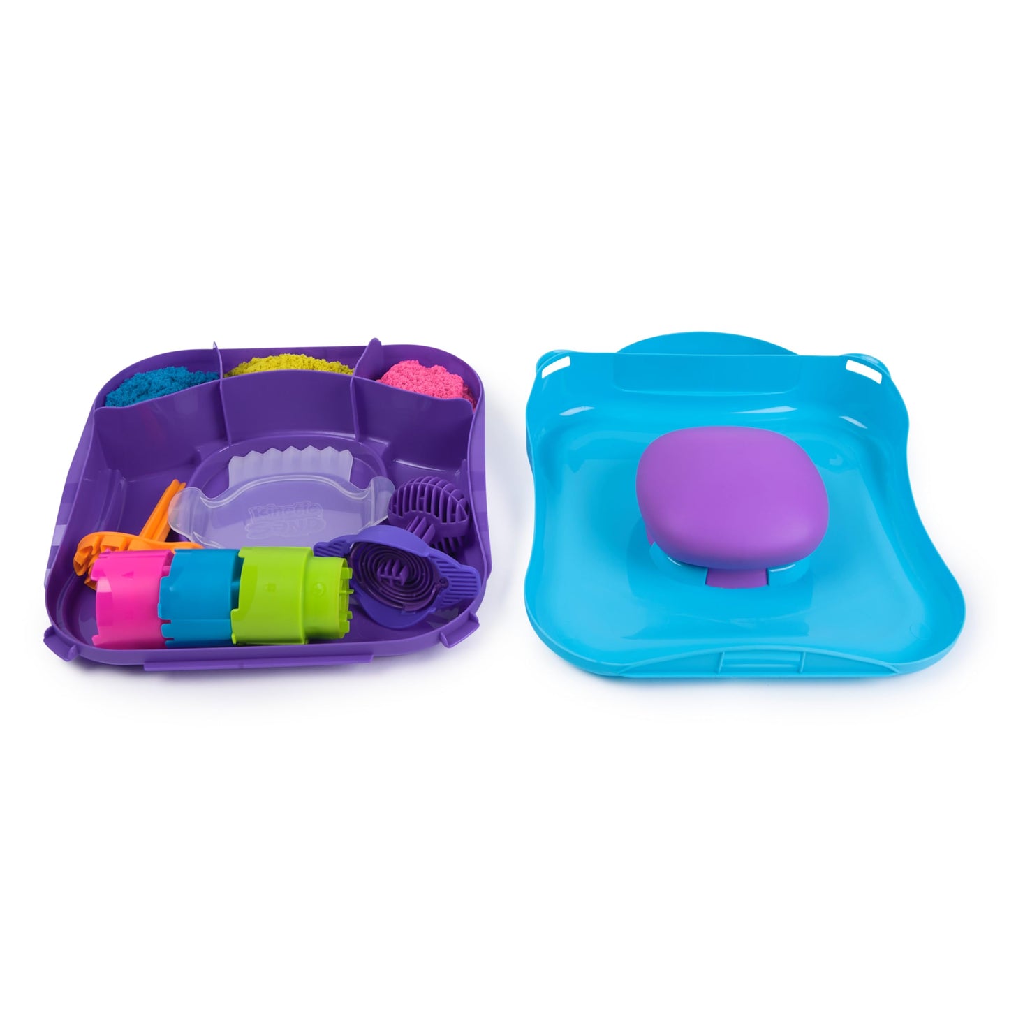 Set de Joacă Kinetic Sand - 453 g de nisip magic din Suedia în 3 culori, cu ștampilă și 5 unelte pentru distracție creativă în interior, pentru copii de la 5 ani.