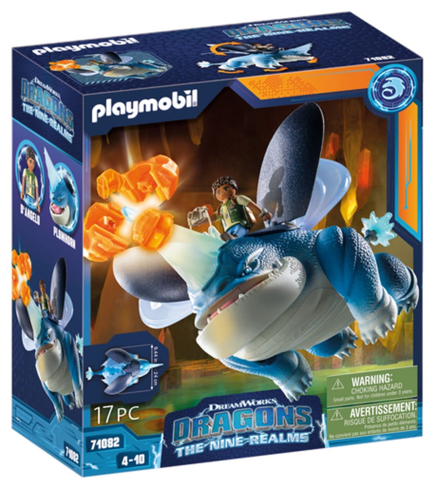 PLAYMOBIL DreamWorks Dragons 71082 Set de joacă cu dragon Plowhorn și D'Angelo 17 piese pentru copii de la 4 ani