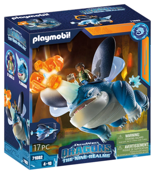 PLAYMOBIL DreamWorks Dragons 71082 Set de joacă cu dragon Plowhorn și D'Angelo 17 piese pentru copii de la 4 ani