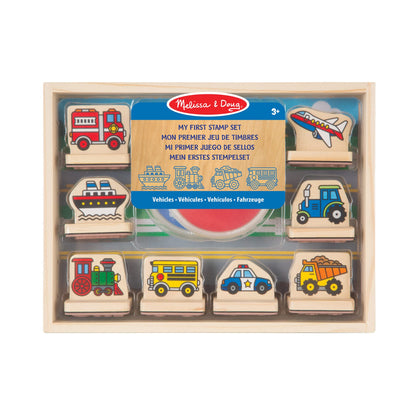 Set de Timbre din Lemn Melissa & Doug - Vehicule | Arte & Meșteșuguri | Seturi de Timbre & Șabloane | 4+ | Cadou pentru Băiat sau Fată