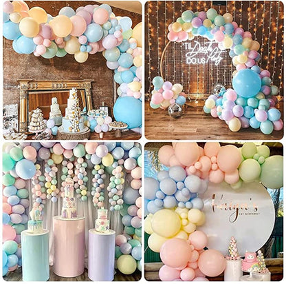 Banyeyun BNYPP Set de baloane pastelate 171 piese, arc de baloane curcubeu, culori macaron, latex, 5, 10, 12, 18 inch, petrecere copii, nuntă, unicorn, sirenă