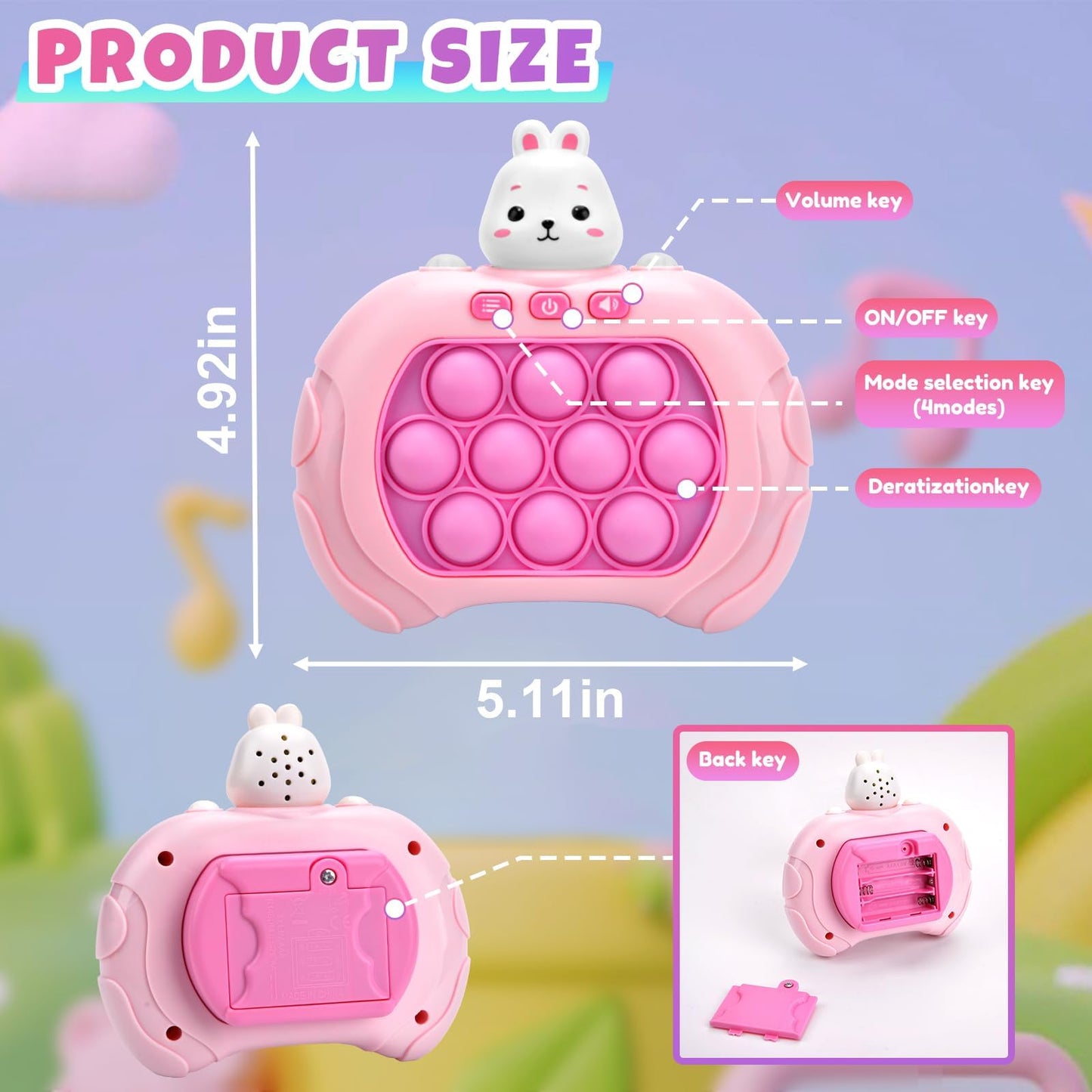 Jucărie senzorială cu butoane pop - Consolă de jocuri cu bule pentru copii, joc de descompresie, mașină de puzzle, joc cu lumini, cadou de ziua de naștere pentru copii 3+ (Iepuraș)