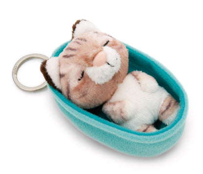 NICI Sleeping Pets Figurină Pisică Somnoroasă 8cm în Coșuleț - maro - Companion loial pentru rucsac sau geantă, suport chei pentru copii și adulți