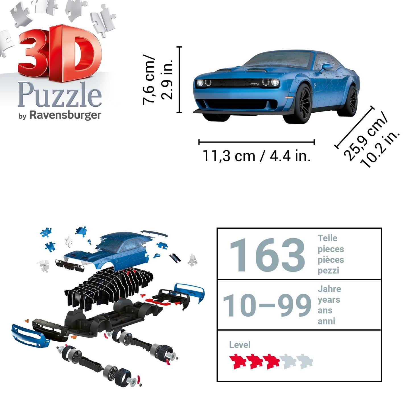 Ravensburger 11283 Puzzle 3D Dodge Challenger, 108 piese