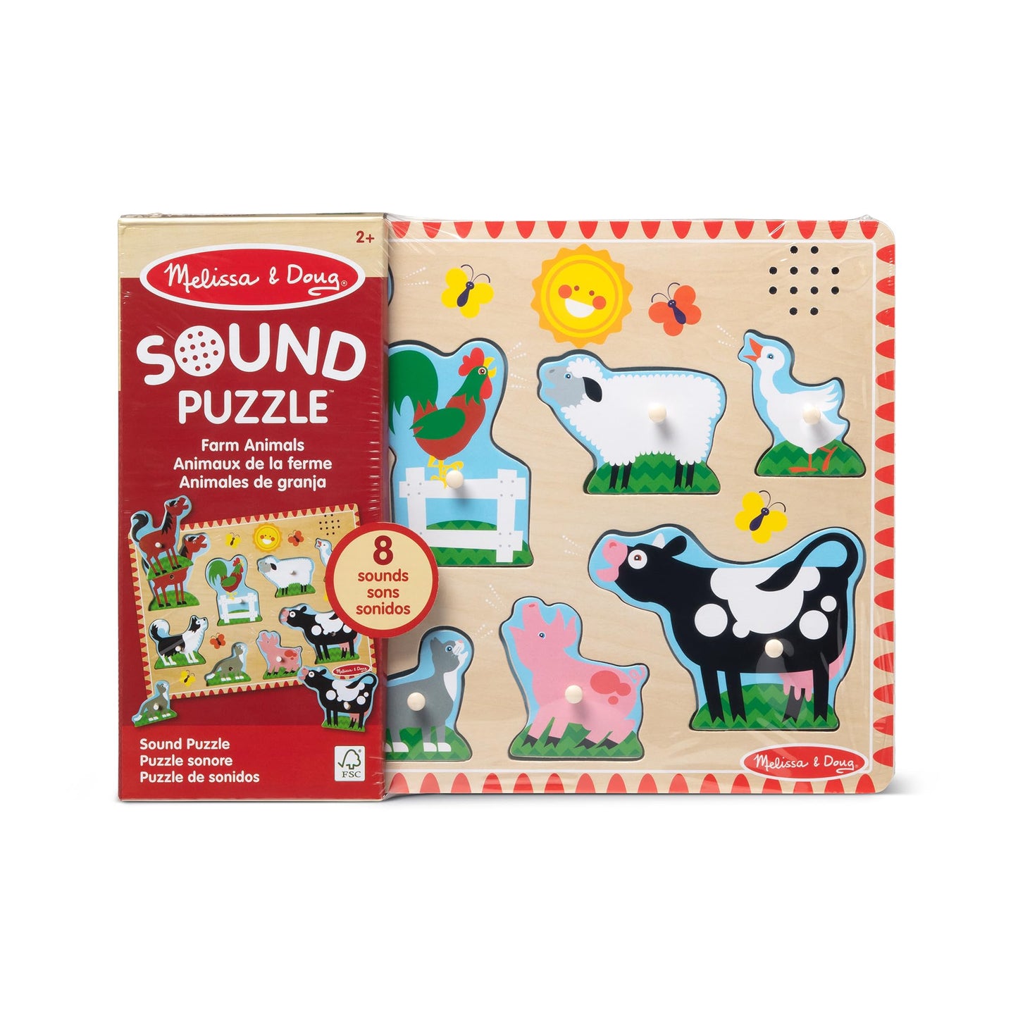 Melissa & Doug Puzzle sonor Animale de Fermă, 8 piese, 2+ ani