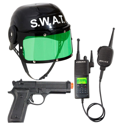 WIDMANN MILANO Party Fashion 28227 - Costum S.W.A.T. pentru copii, cu cască, pistol și stație radio, negru, special pentru carnaval și petreceri tematice