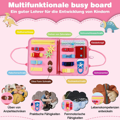 JHkim Busy Board Montessori, 8 pagini, 1+ ani, roz