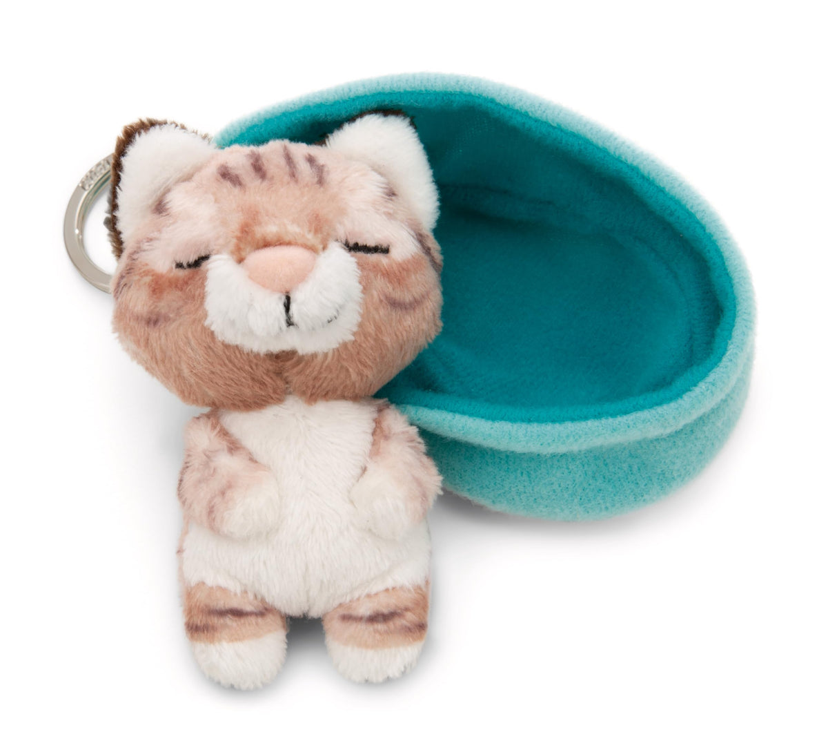 NICI Sleeping Pets Figurină Pisică Somnoroasă 8cm în Coșuleț - maro - Companion loial pentru rucsac sau geantă, suport chei pentru copii și adulți