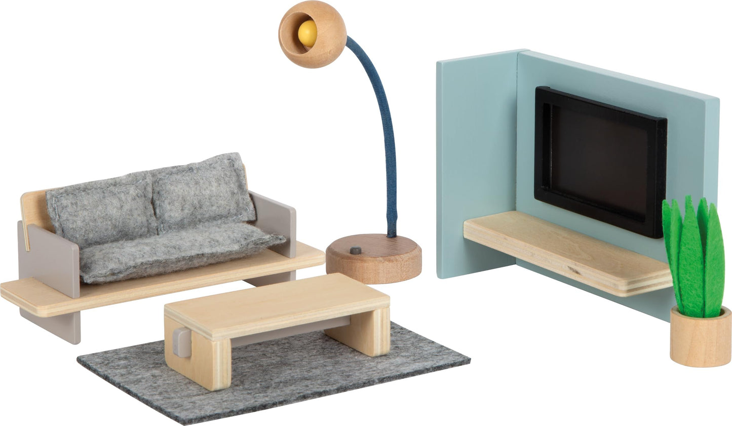 Small Foot 12633 Set mobilier pentru casă de păpuși living din lemn pentru copii de la 3 ani