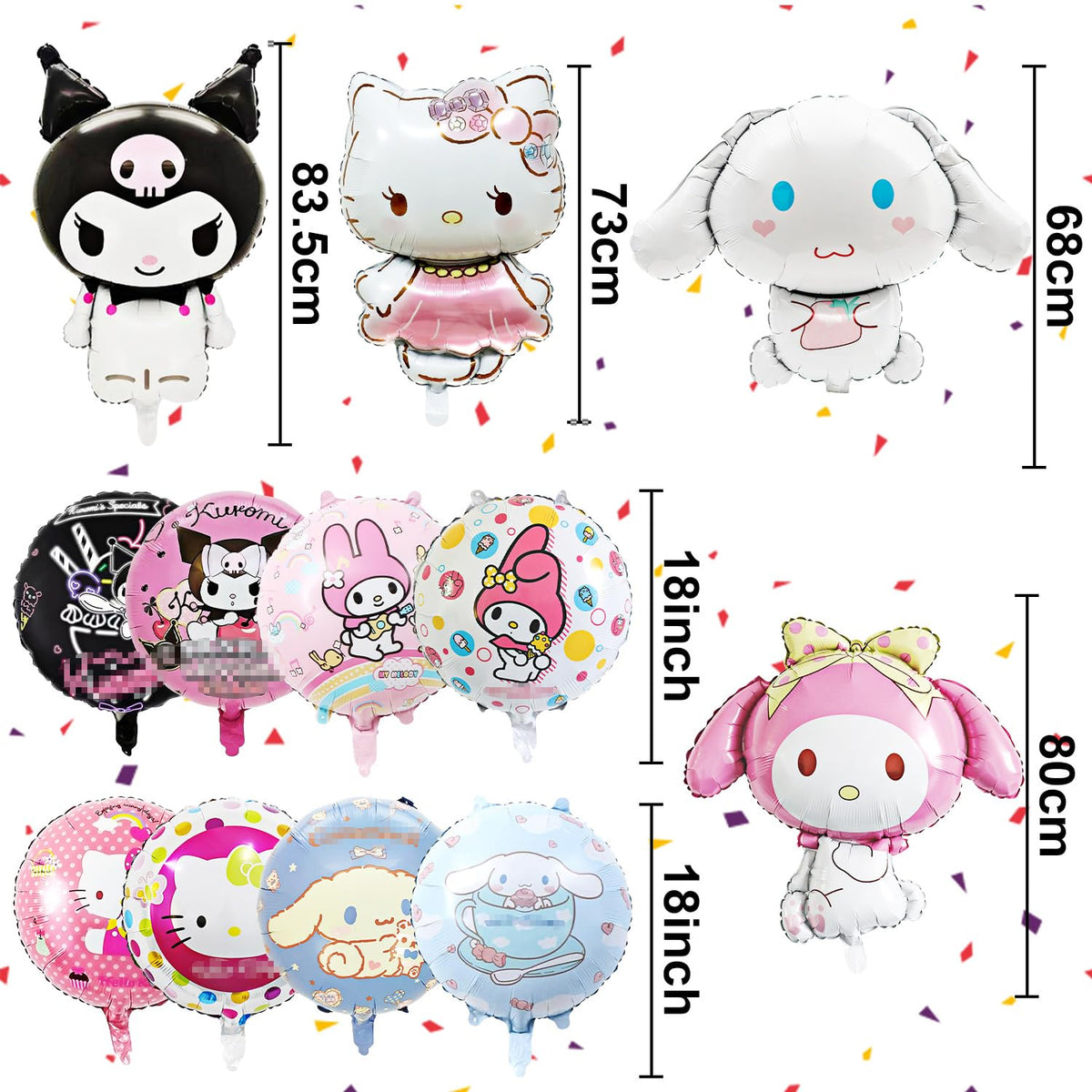 DIUKES Birthday Balloons Set de 12 Baloane pentru Fete, Baloane din Folie cu Tematică de Desene Animate, Accesorii pentru Petrecerea de Ziua Fetei