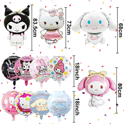 DIUKES Birthday Balloons Set de 12 Baloane pentru Fete, Baloane din Folie cu Tematică de Desene Animate, Accesorii pentru Petrecerea de Ziua Fetei