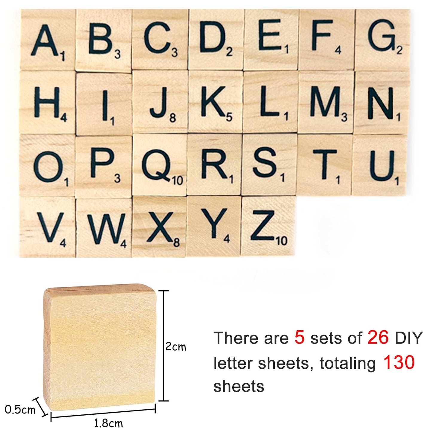 Nutabevr 130 bucăți A până Z litere din lemn, joc cu literele alfabetului, puzzle meșteșug cu valori numerice, pentru joacă, pentru DIY, educația copiilor, jucării pentru copii