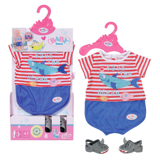 Pijamale de baie BABY born cu saboți, costum întreg în design de marinar pentru păpuși de 43 cm, 834268 Zapf Creation