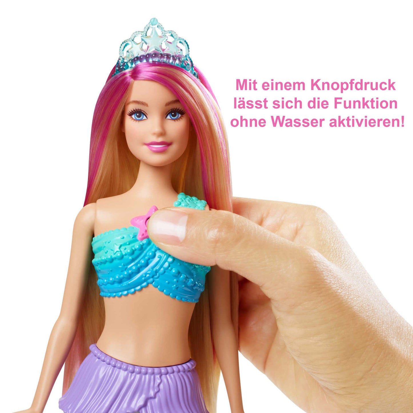 Barbie Dreamtopia Sirenă Magică cu Lumină, Păpușă cu Păr Blond și Coadă de Sirenă, Cadoul Perfect pentru Copii de la 3 Ani, HDJ36