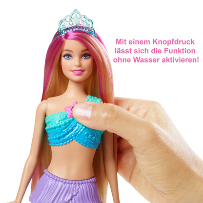Barbie Dreamtopia Sirenă Magică cu Lumină, Păpușă cu Păr Blond și Coadă de Sirenă, Cadoul Perfect pentru Copii de la 3 Ani, HDJ36