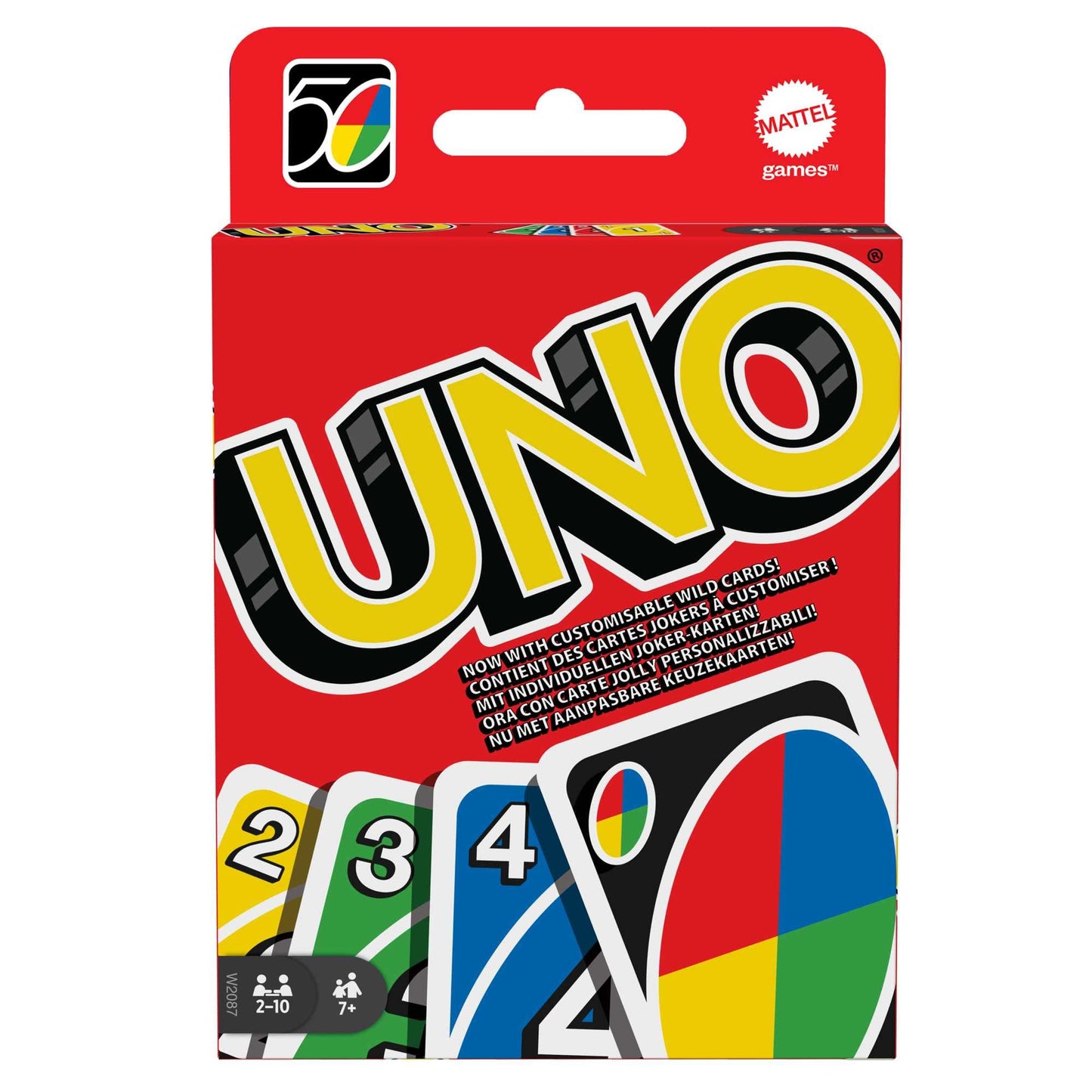 Joc de cărți Mattel Games UNO pentru familie, perfect ca joc pentru copii, joc de călătorie sau joc pentru adulți, pentru 2-10 jucători, de la 7 ani, W2087
