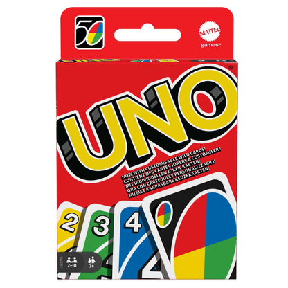 Joc de cărți Mattel Games UNO pentru familie, perfect ca joc pentru copii, joc de călătorie sau joc pentru adulți, pentru 2-10 jucători, de la 7 ani, W2087