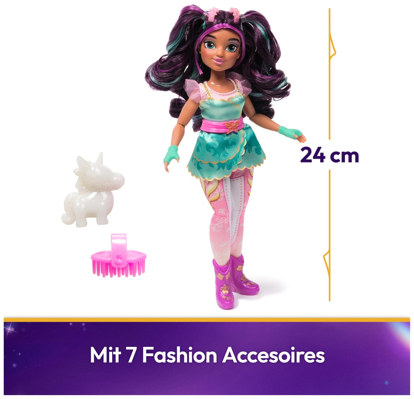 Unicorn Academy Ava Păpușă de îmbrăcat cu păr natural și accesorii 24 cm de la 4 ani