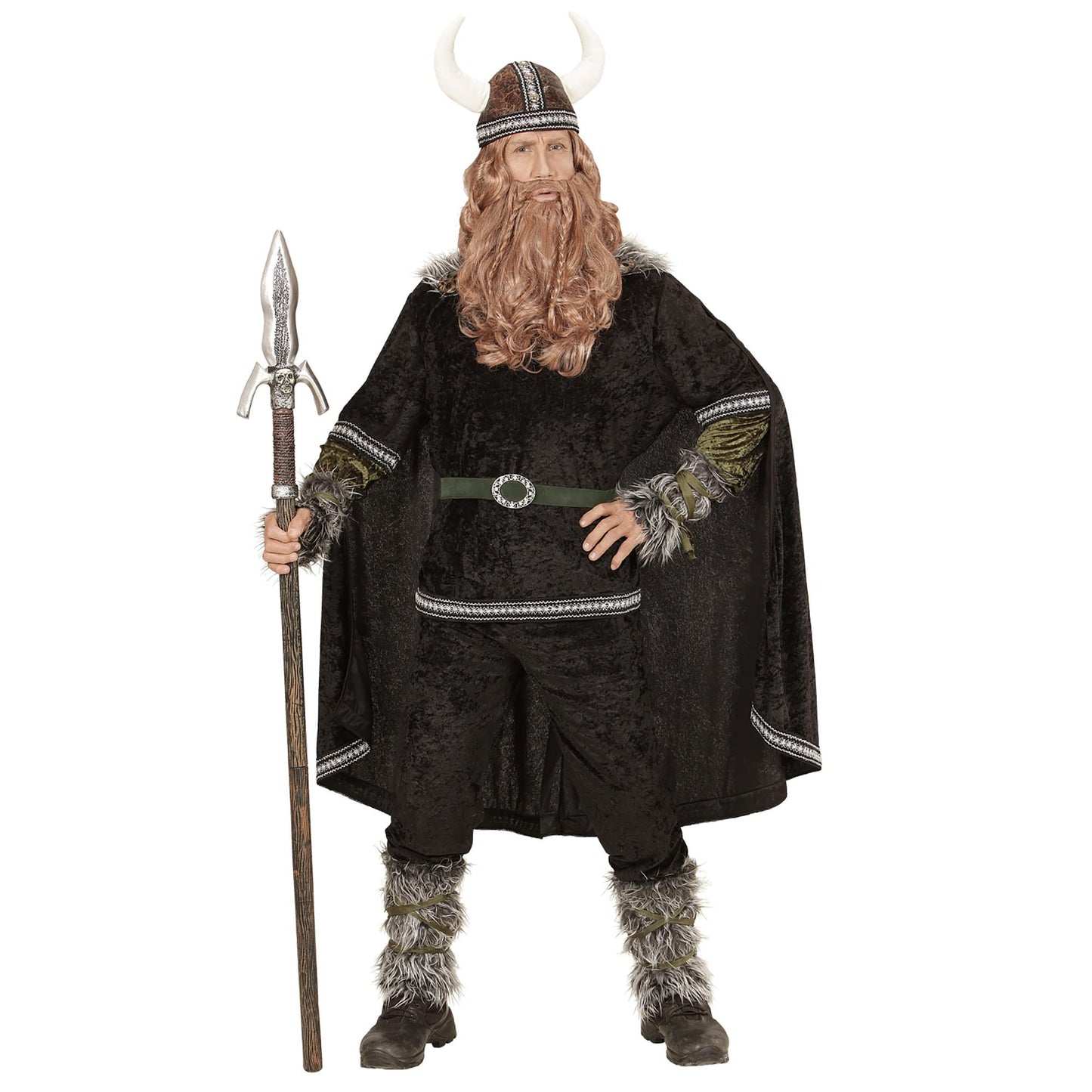 Costum de Viking - Costum compus din cămașă, pantaloni, curea, manșete pentru brațe și picioare, pelerină și cască