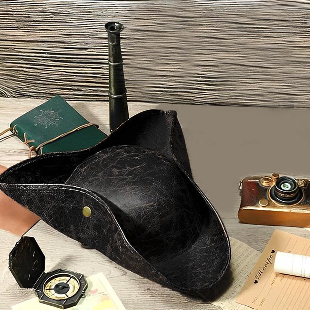 MOPQMKT Palarie pirat tricorn, piele ecologica