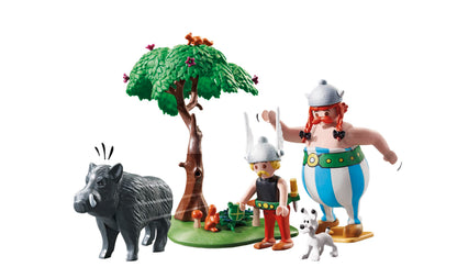 PLAYMOBIL 71160 Astérix Vânătoarea Mistrețului, cu Copac Rotativ, Jucărie pentru Copii de la 5 Ani, Multicolor