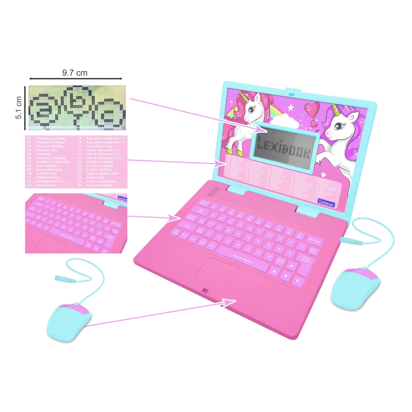 Lexibook Laptop educativ bilingv Einhorn, 124 activități