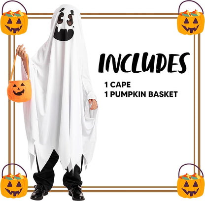 Costume de fantomă albe pentru copii, costum de Halloween cu zâmbet și fantomă Boo pentru Trick-or-Treating (X-Large 12-14 ani)