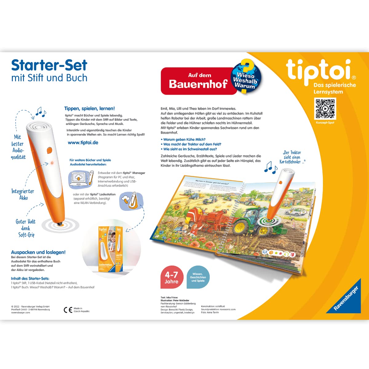 Ravensburger tiptoi Starter-Set 00114: Stilou și carte despre fermă – Jucărie educativă pentru copii de la 4 ani – Jocuri de învățare pentru 4 ani