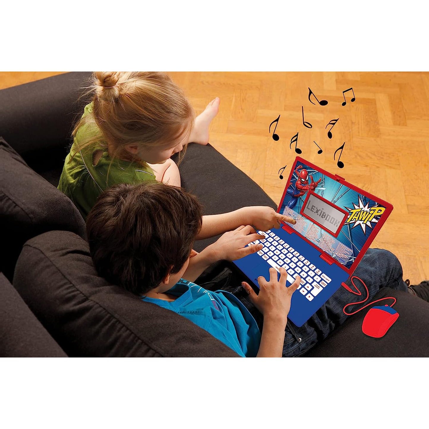 Lexibook Spider-Man Laptop educațional bilingv italiană-engleză jucărie cu 124 activități de învățare, joc și muzică 2+ ani (albastru/roșu)