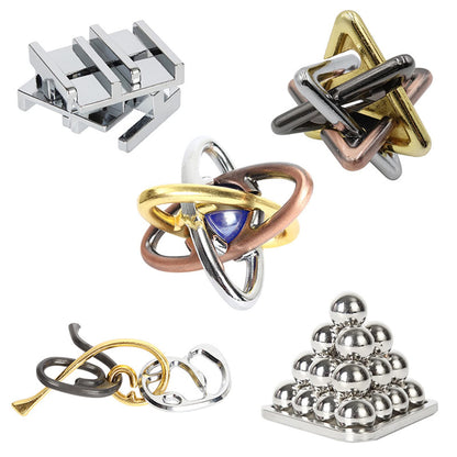 Holzsammlung Set de puzzle metalice IQ 5 piese jocuri de inteligență 3D pentru copii și adulți de la 3 ani