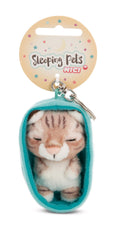 NICI Sleeping Pets Figurină Pisică Somnoroasă 8cm în Coșuleț - maro - Companion loial pentru rucsac sau geantă, suport chei pentru copii și adulți