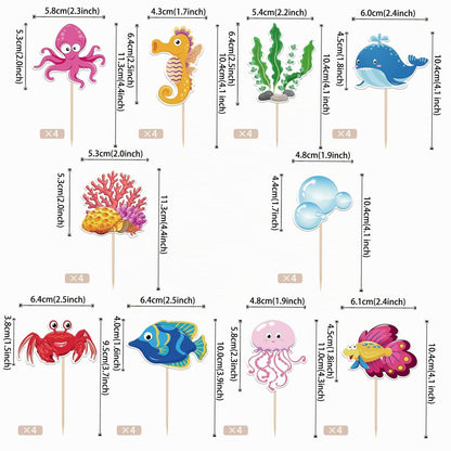 SYKYCTCY Set decorare tort cu 40 piese animale oceanice toppere cupcake
