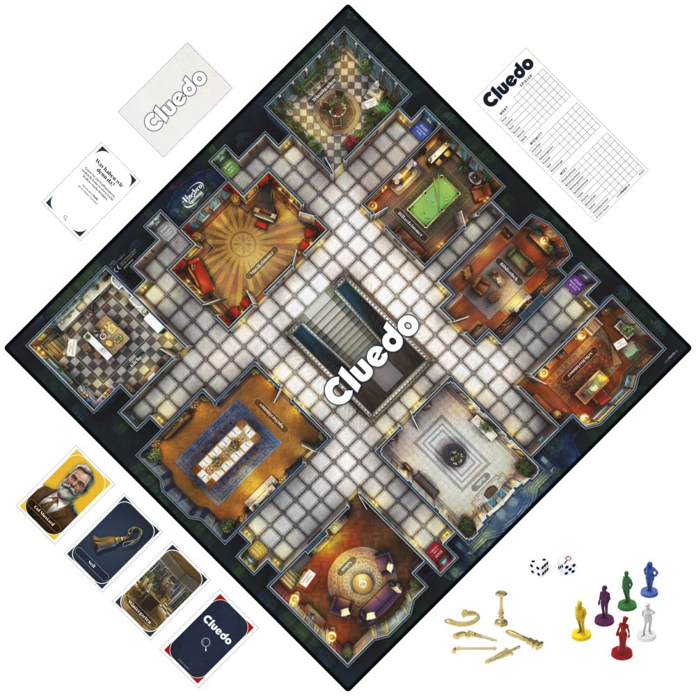 Hasbro Gaming Cluedo Joc de societate pentru copii de la 8 ani, joc de detectiv și mister pentru 2 până la 6 jucători