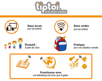 Ravensburger tiptoi® – Set complet cu player interactiv + carte „Descopăr dinozaurii” – joc educativ electronic, fără ecran – de la 4 ani – versiune în limba franceză – 00 143