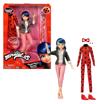 BANDAI - Miraculous Ladybug și Cat Noir – Păpușă – Ladybug și Marinette – Păpușă articulată 26 cm - P50355