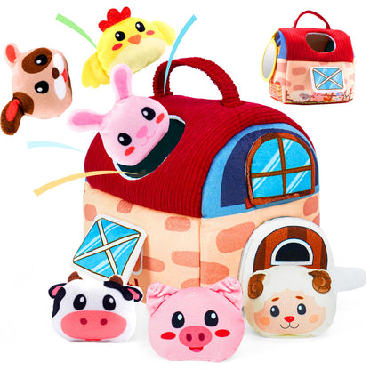 kidmance RX002 Set de joacă Montessori din bumbac cu fermă, zornăitoare și figurină animale 1-2 ani
