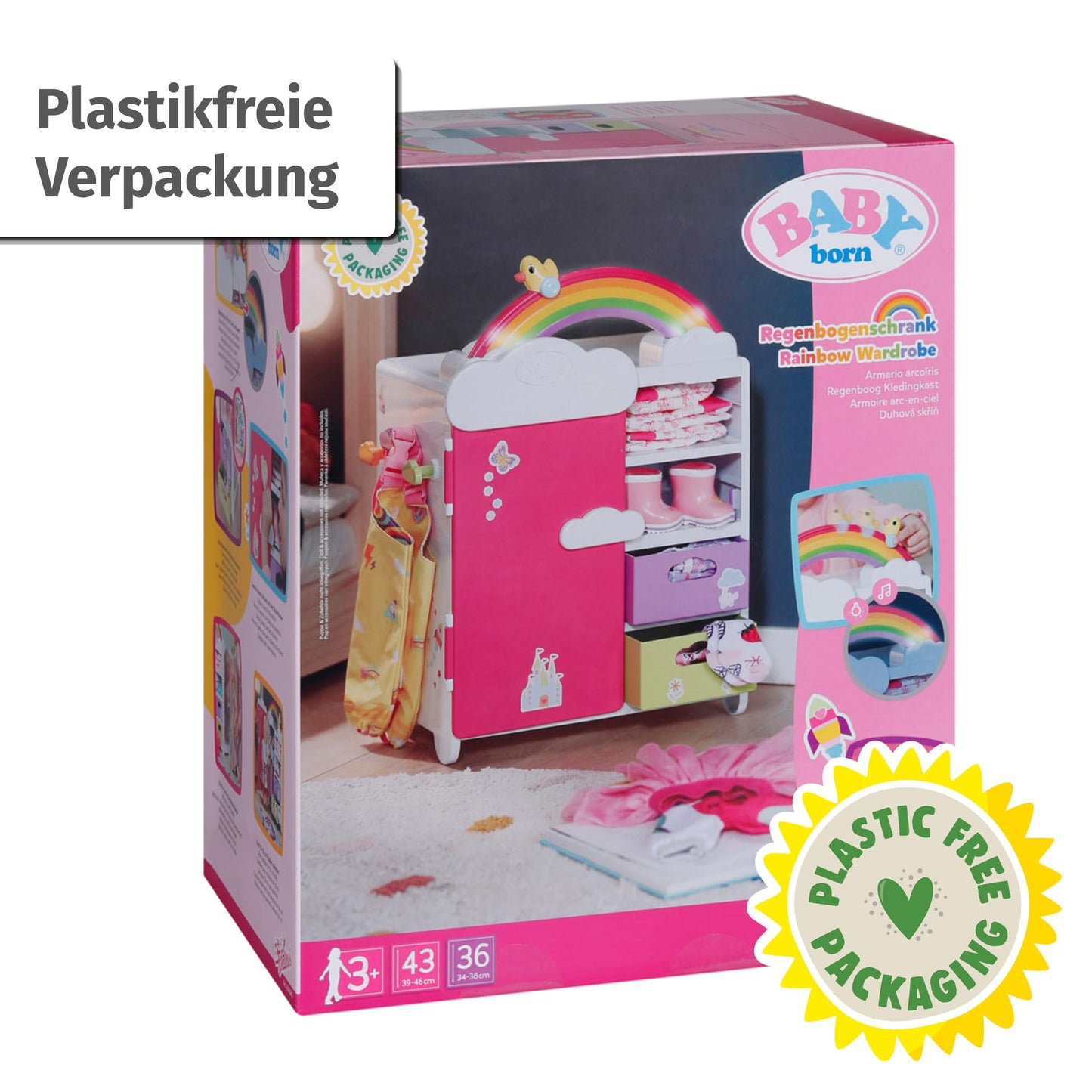 Dulap pentru păpuși BABY born - dulap de îmbrăcăminte cu curcubeu strălucitor și sunete vesele, 836040 Zapf Creation