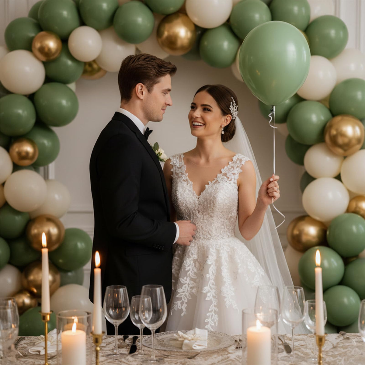 QIFU A7005-50 Set de baloane aniversare 100 piese verde salvie 12 inci
