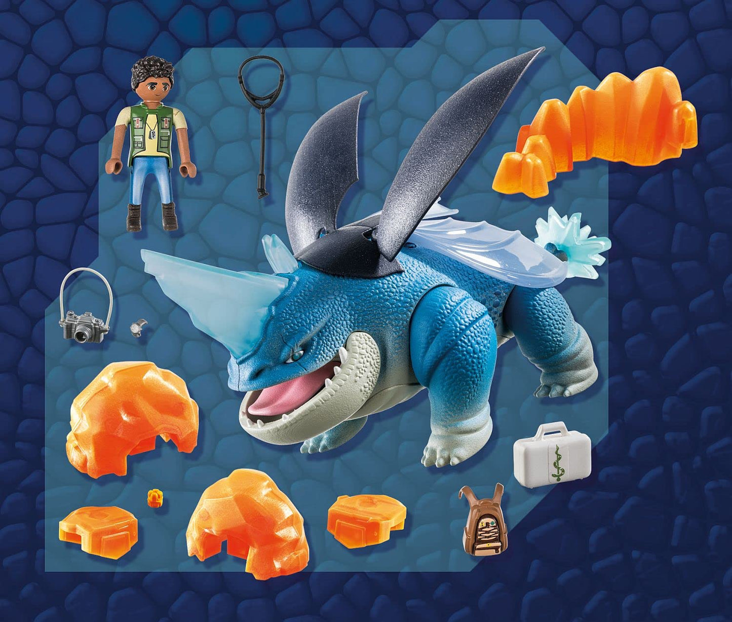 PLAYMOBIL DreamWorks Dragons 71082 Set de joacă cu dragon Plowhorn și D'Angelo 17 piese pentru copii de la 4 ani