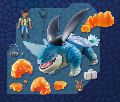 PLAYMOBIL DreamWorks Dragons 71082 Set de joacă cu dragon Plowhorn și D'Angelo 17 piese pentru copii de la 4 ani
