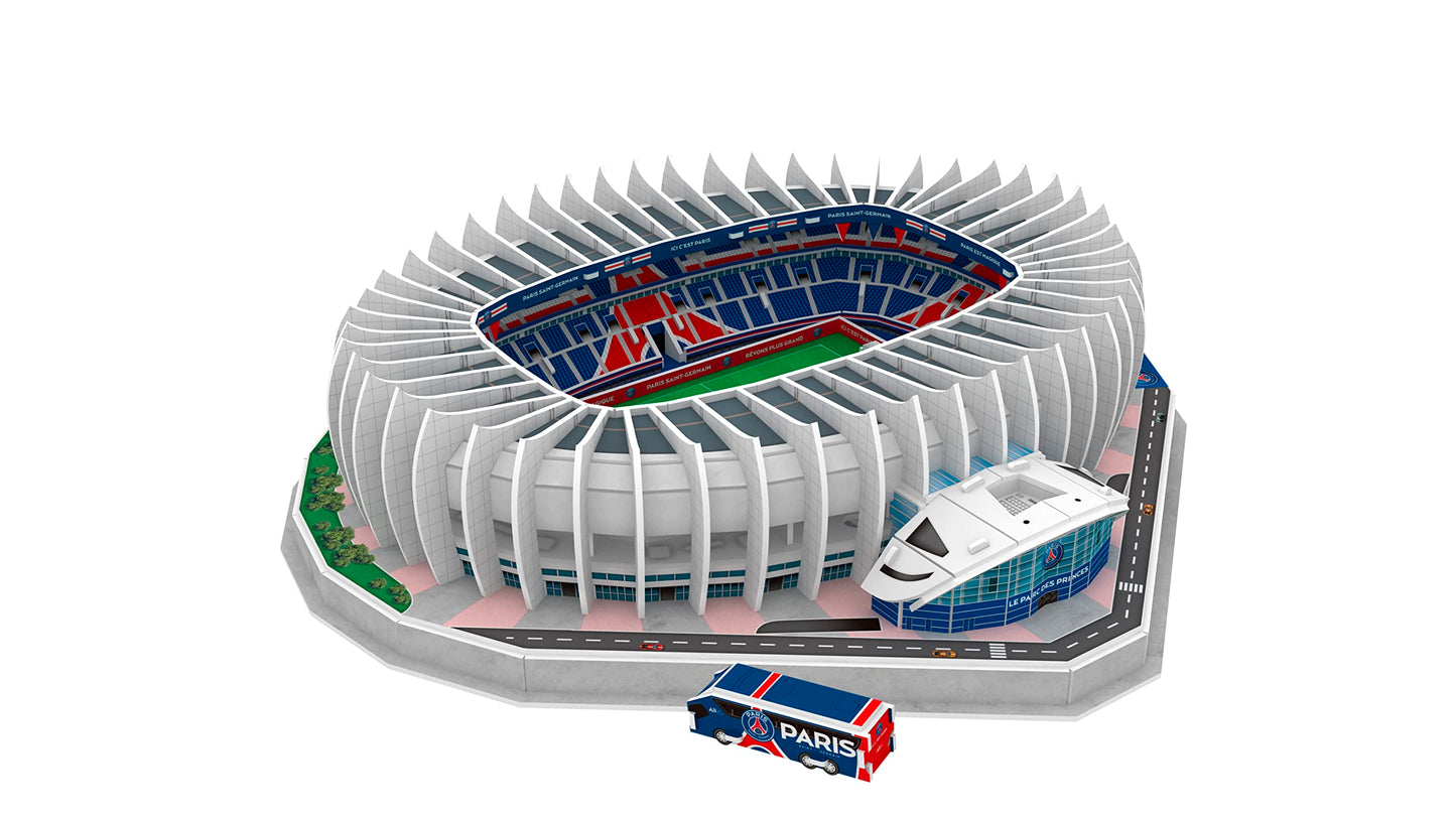 Puzzle Park der Prinzen 3D Megableu, cu lumini integrate, echipa de fotbal Paris Saint Germain, 111 piese numerotate, pentru asamblare individuală sau în familie, recomandat de la 7 ani, 678326, stadion PSG.