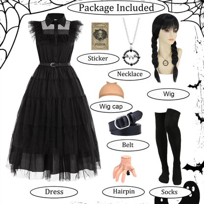 UWXOZO Costum Miercuri Gotic, Rochie cu Accesorii